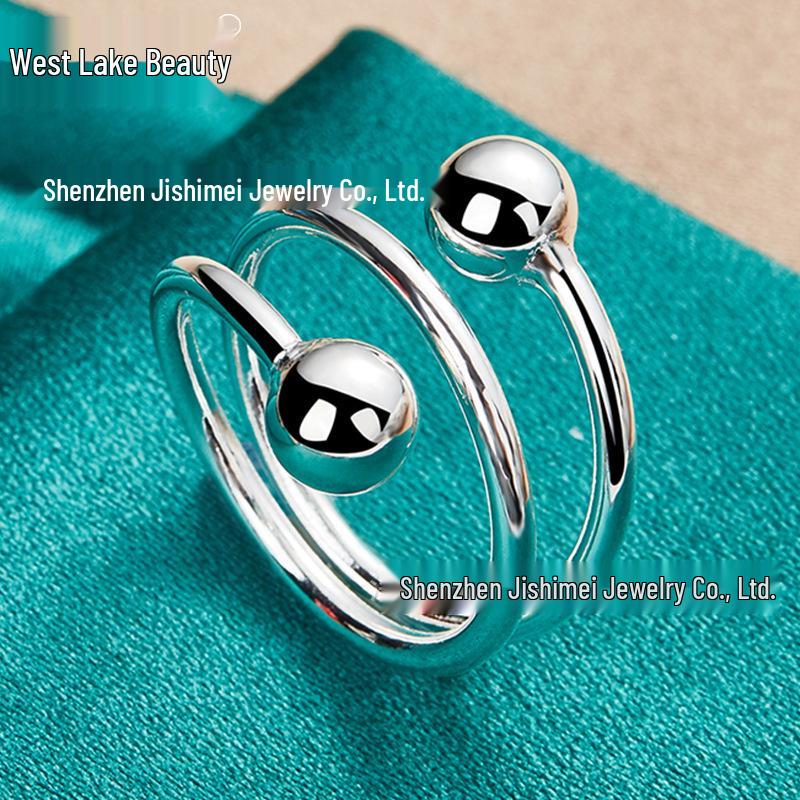 West Lake Beauty Sterling Silver Small Round Bead Open Ring - Classic Ladies' Fashion Jewelry