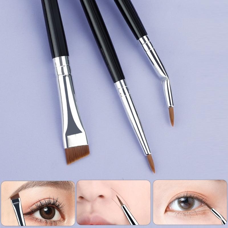 3pcs Fine Tip Angled Eyeliners Brushes With Wood Handle Makeup Brush For Detailed Looks Suitable For Various Occasion