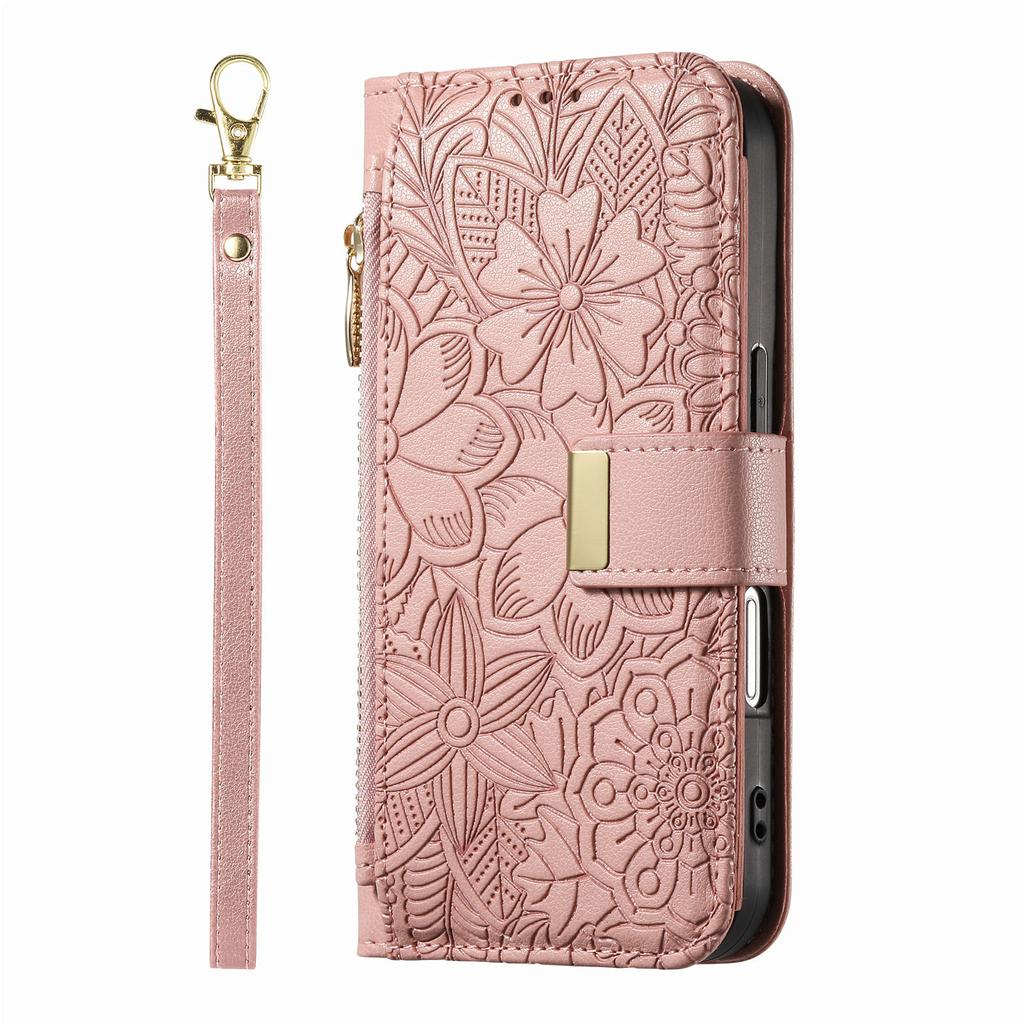 Floral Leather Wallet Case for Samsung Galaxy A05-A71 / S24-S25 series...Vintage All-in-One Card Holder w/Stand, Magnetic Closure & Wrist Strap