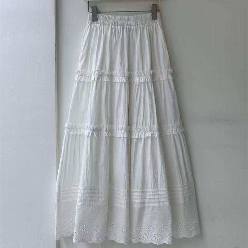 Spring 2026 Korean Style White Moonlight Cotton Midi Skirt