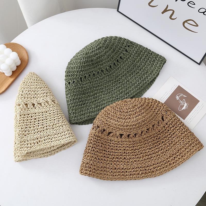 Summer Bucket Hat Straw Hat Versatile Japanese Woven Bucket Hat Beach Sun Protection Hat Women