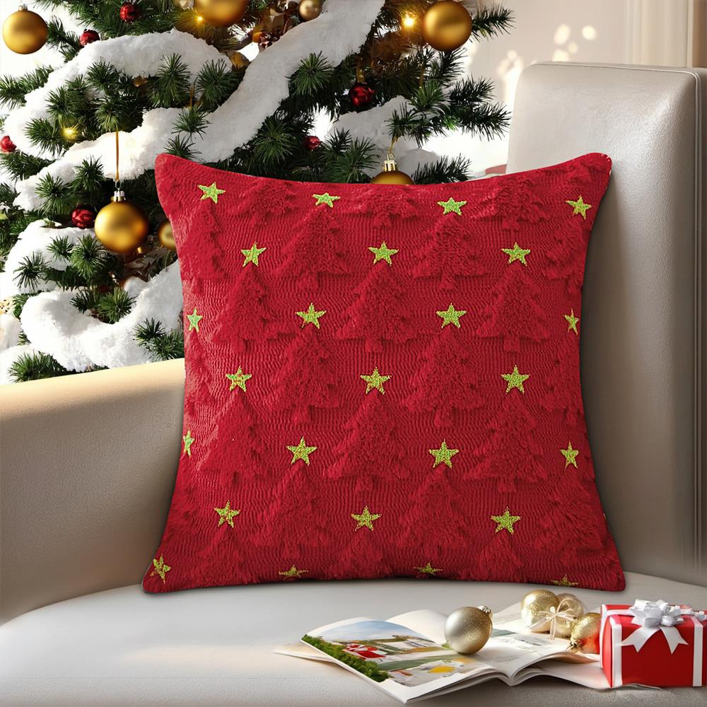 Plush Jacquard Christmas Pillow Cover Soft Home Decor Christmas Living Room Sofa Throw Cushion Cover Embroidered Pillowcase