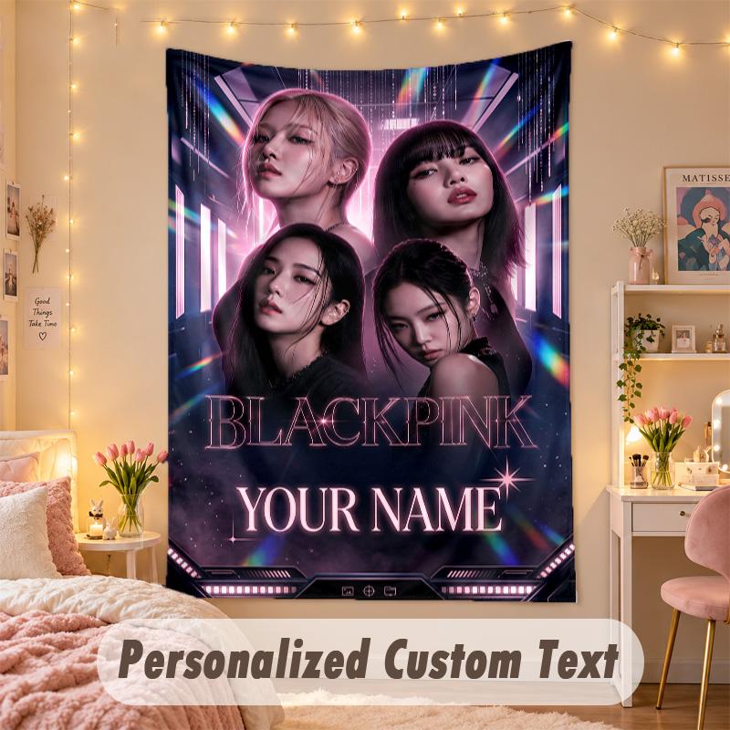 Custom Personalized Tapestry,BLACKPINK Print Custom Name Text Wall Art Hanging for Bedroom