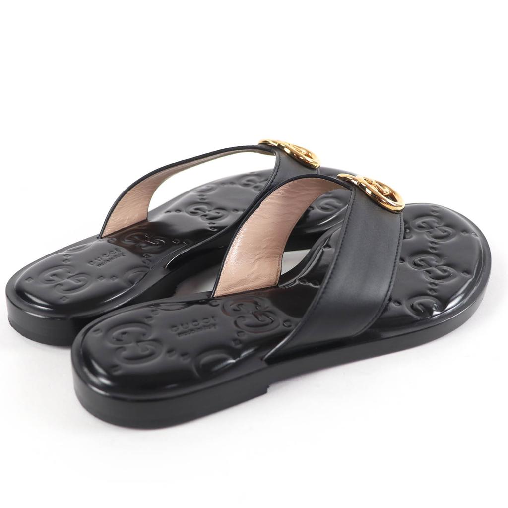 Great GUCCI Sandals Interlocking G black leather Women 36.5 695207 Used