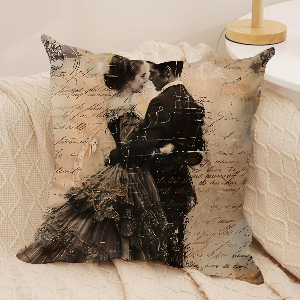 Retro Literature Art Cushion Cover Silky Short Plush Invisible Zipper Dustproof Sofa Pillow Case For Home Decor