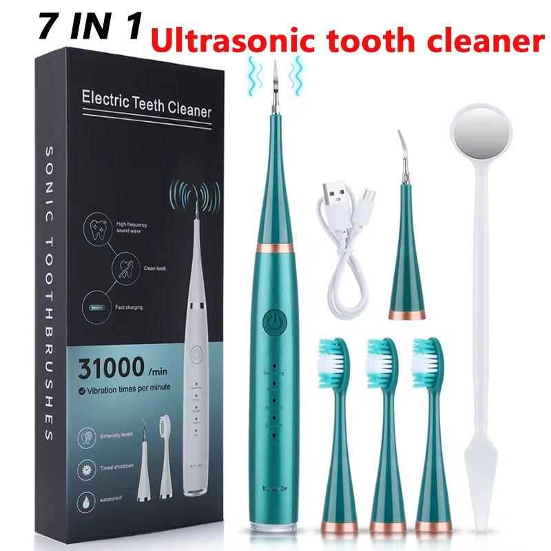 

7 в 1 Ультразвуковой очиститель зубов Скалер Средство для удаления зубного камня Электрическая зубная щетка Звуковой очиститель зубного налета Очиститель зубов Инструмент для чистки полости рта белый