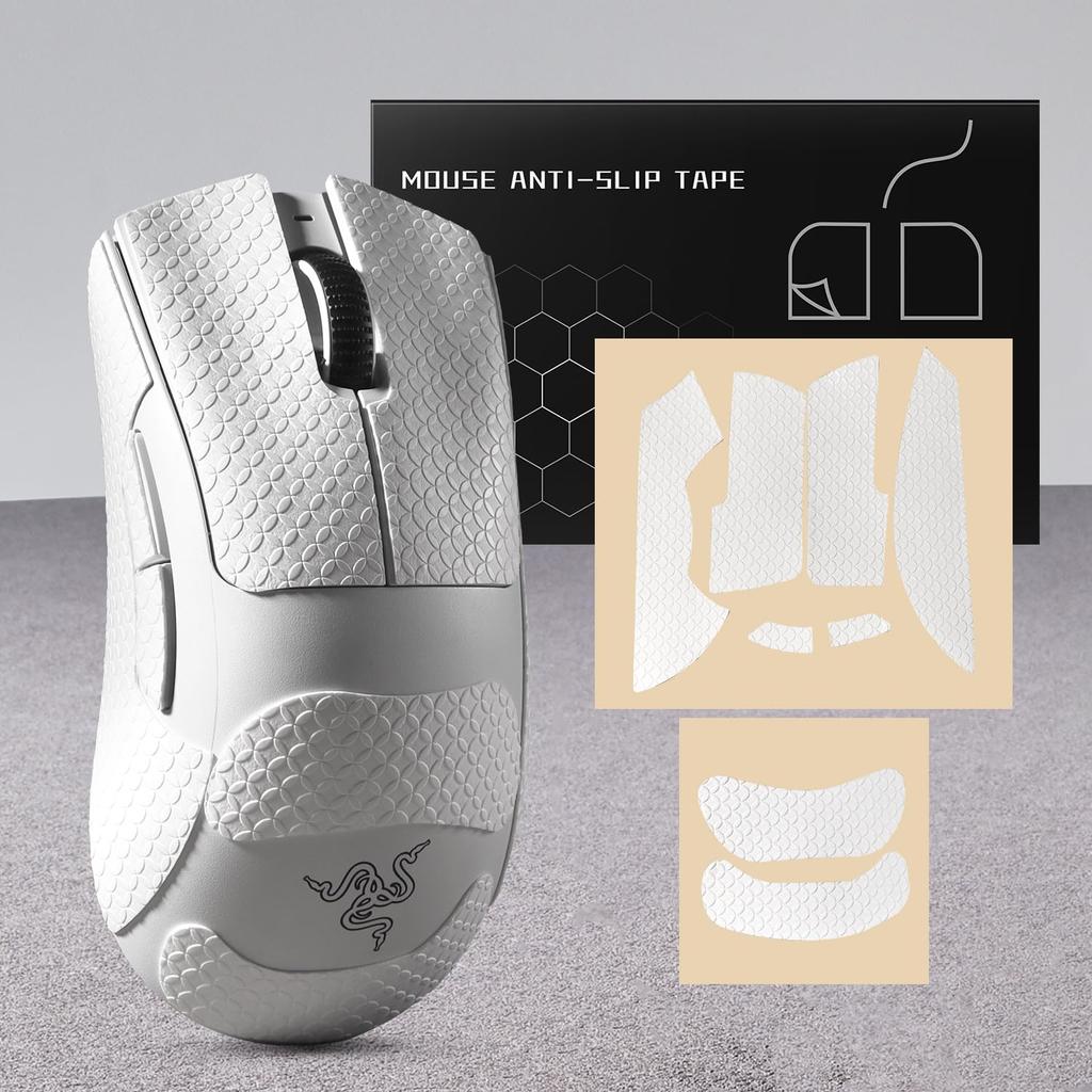 IMMOENUC Mouse Grip Tape for Razer Deathadder V4 Pro V3 V3 Pro, Anti-Slip PVC Material, Sweat-Absorbent and Anti-Slip (White)