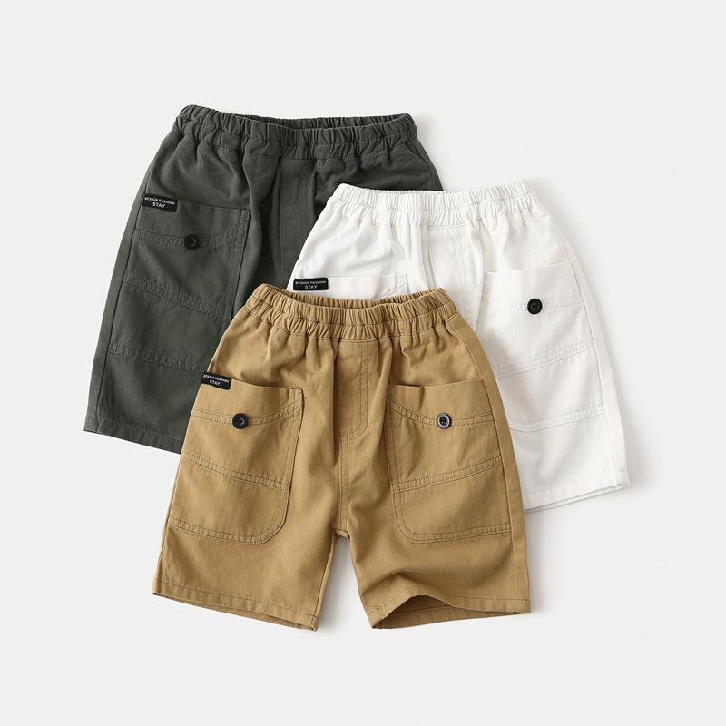 Boys' Summer Korean-Style Pants: Small-to-Medium Size, Pocketed, Casual, Solid-Color Shorts (5-Inch Length)