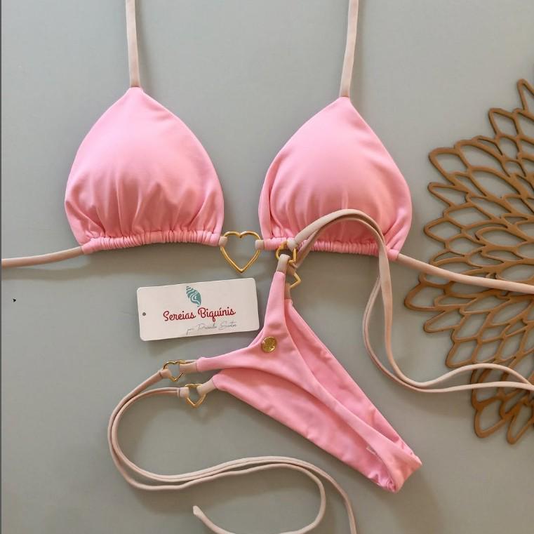 2025 Metal Decor Halter Bikini: European & American Style, Push-Up, Brazilian Cut, Solid Color.