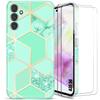 Case + 2 Tempered Glasses - BOOLING - for Samsung Galaxy A35 5G - Flexible - Shockproof - Turquoise Marble Pattern
