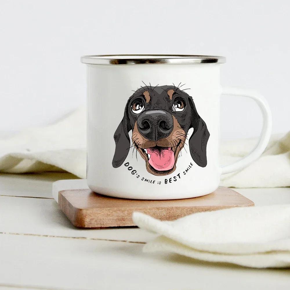 Lustiger Dackel-Druck Kreative Emaille-Tasse Kaffee-Weintassen Cartoon-Hunde Pfote Party-Getränk Bier Saft Milch Tassen Geschenke für Liebhaber Hund
