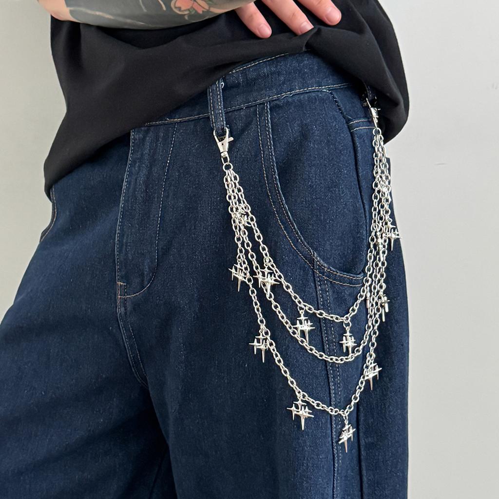 Módní trend Zářící hvězda Džínový řetízek, Hip Hop Kovový vícevrstvý řetízek Pasový řetízek s přívěskem