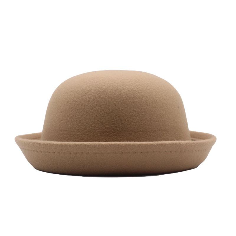 Outdoors Adult Children Flat-top Fedora Pure Color  Imitation Wool Jazz Hat Wide Brim L .adies ElegantRound Hat Bowler Hat