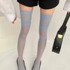 Vintage Colorful Patterned Over Knee Socks Floral Lace Trim Fishnet Mesh Stretchy Nylon Thigh High Stockings For Women