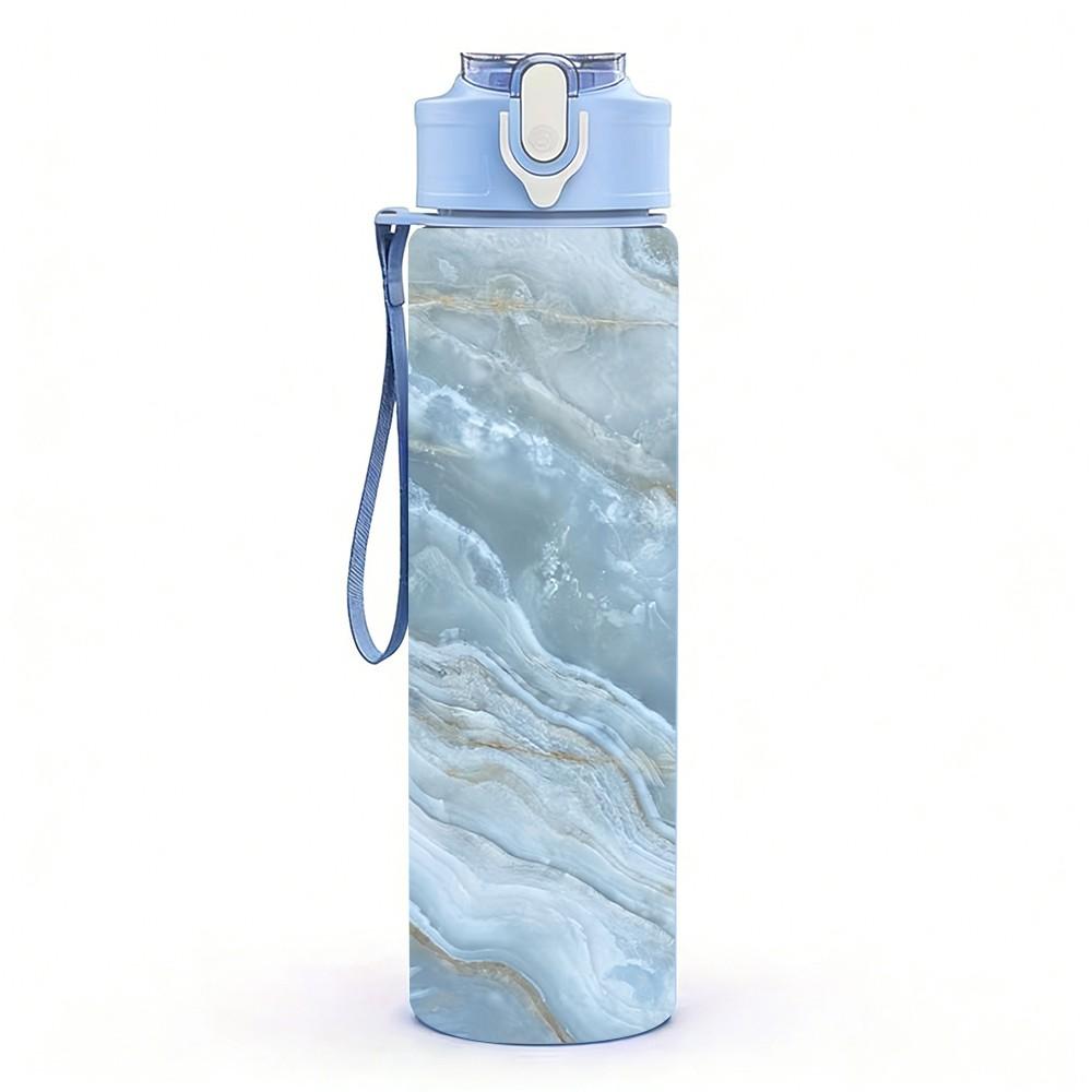 1PC Pale Blue Grey Wavy Marble Texture Background 750ml Color Plastic Sports Water Bottle Leakproof Flip Straw Lid Suitable for Sports Office Home Use