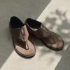 Sheepskin Korean Version Niche Retro Toe Herringbone Sandals Women's Summer Wear Round Head Flat Bottom Zipper Suede Beach Shoes