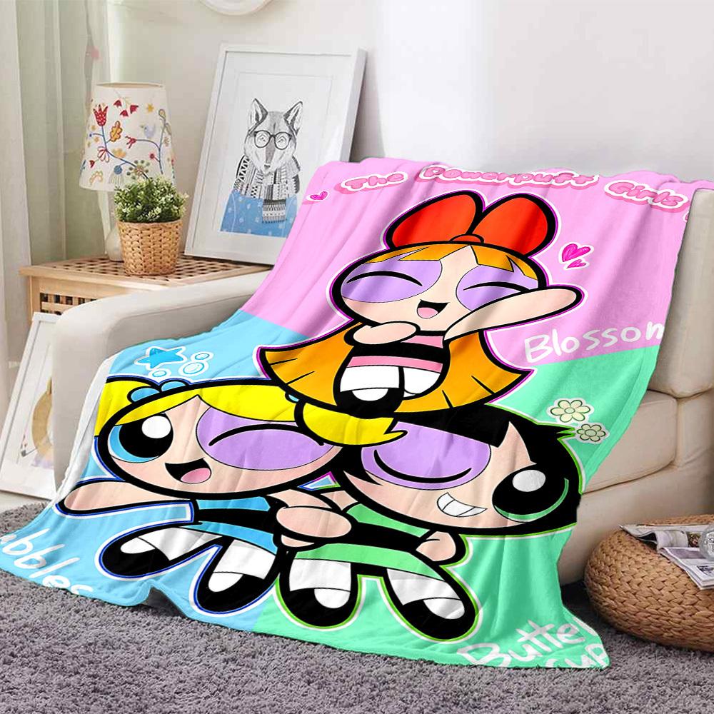 1pc Powerpuff Girls Flannel Throw Blanket Lightweight Soft Warm All Season Blanket for Sofa, Bed, Travel,L1028144