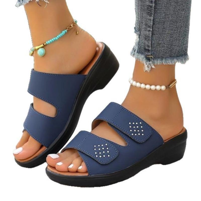 Large size spring and summer new fish mouth Velcro rhinestone slippers sandals women's shoes