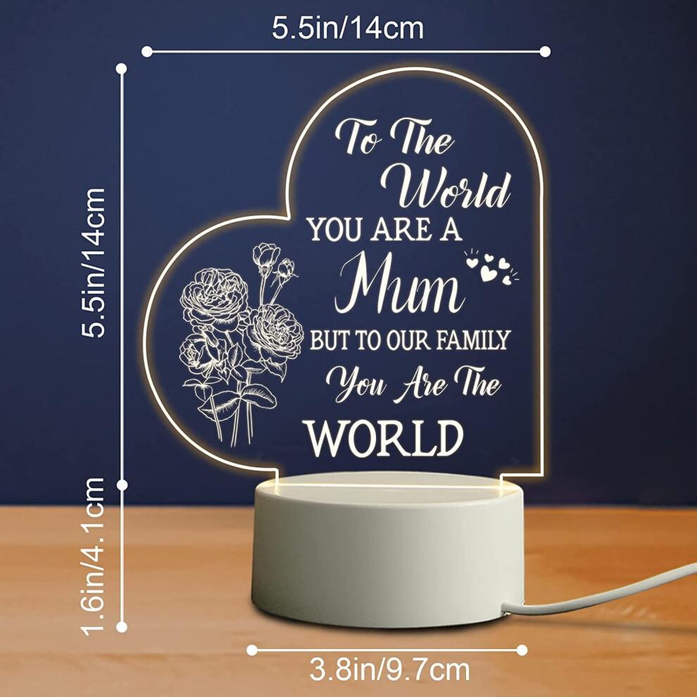 Gifts for Mum from Daughter Son- Acrylic Night Light- Mother's Day Gifts for Mum- Mum Birthday Gifts Night Lamp (Heart)