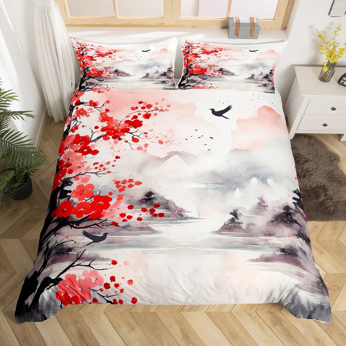 Китайская живопись тушью пейзаж пододеяльник полный комплект постельного белья — фото 3