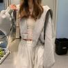 Women's Gray Hooded Sweatshirt with Rabbit Ears - Anti-pilling, Loose Fit, Versatile & Stylish