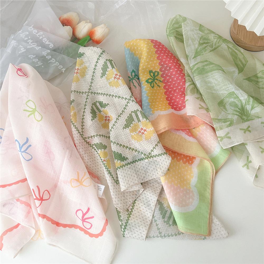 Eșarfă pătrată mică din bumbac și in Eșarfă din mătase Primăvară și toamnă pentru femei Stil nou artistic și versatilă la modă Esarfă cu bentiță cu temperament