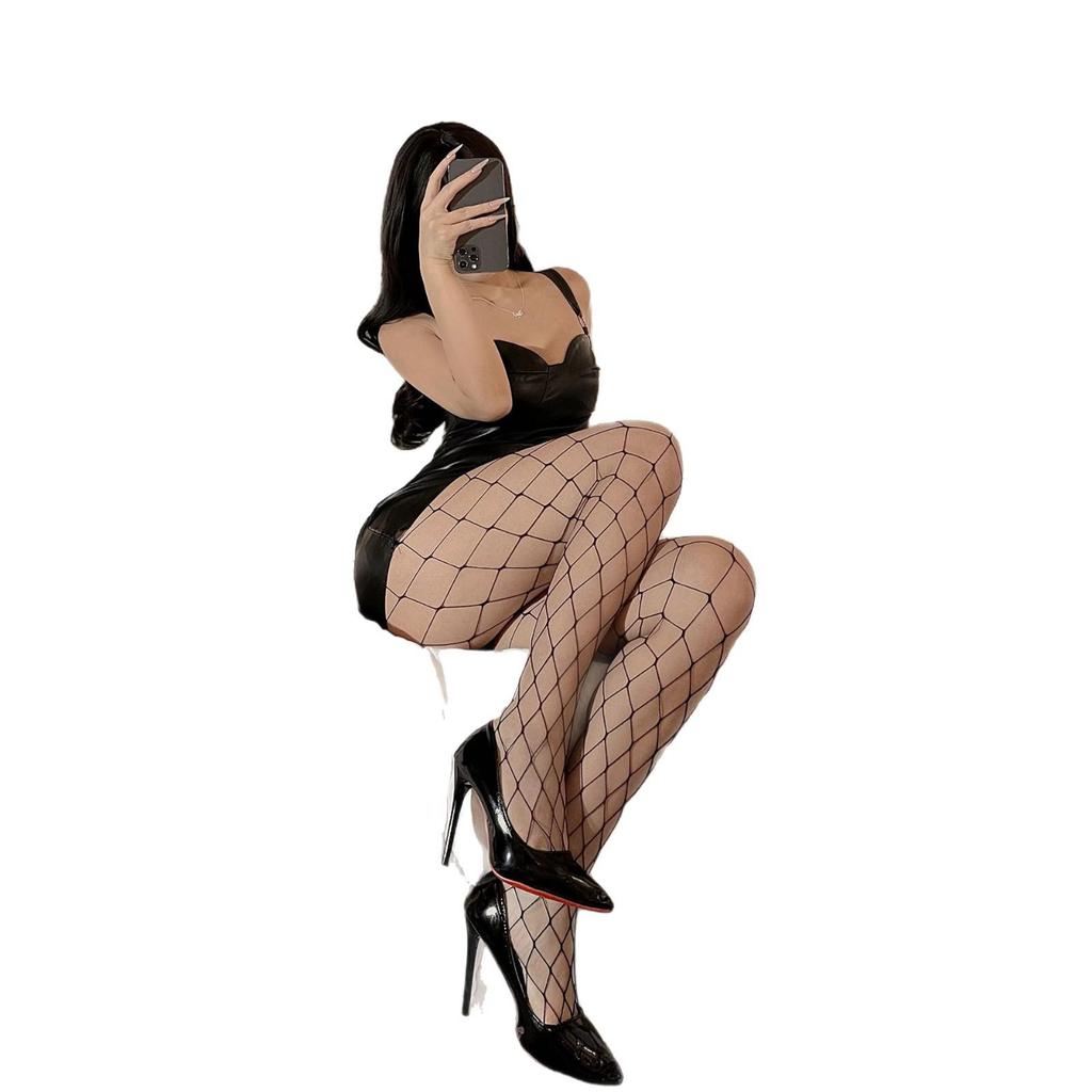 Black Silk Open Crotch Fishnet Stockings, Plus Size Garter, Sexy Bed Flirting Stockings