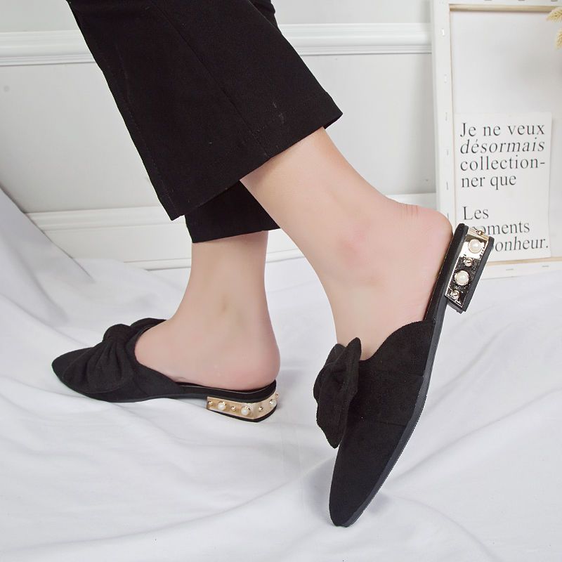 Damskie klapki mule i sandały damskie z kokardką, wsuwane, na niskim obcasie, ze szpiczastym noskiem, letnie obuwie, odporne na poślizg, nowy styl 39