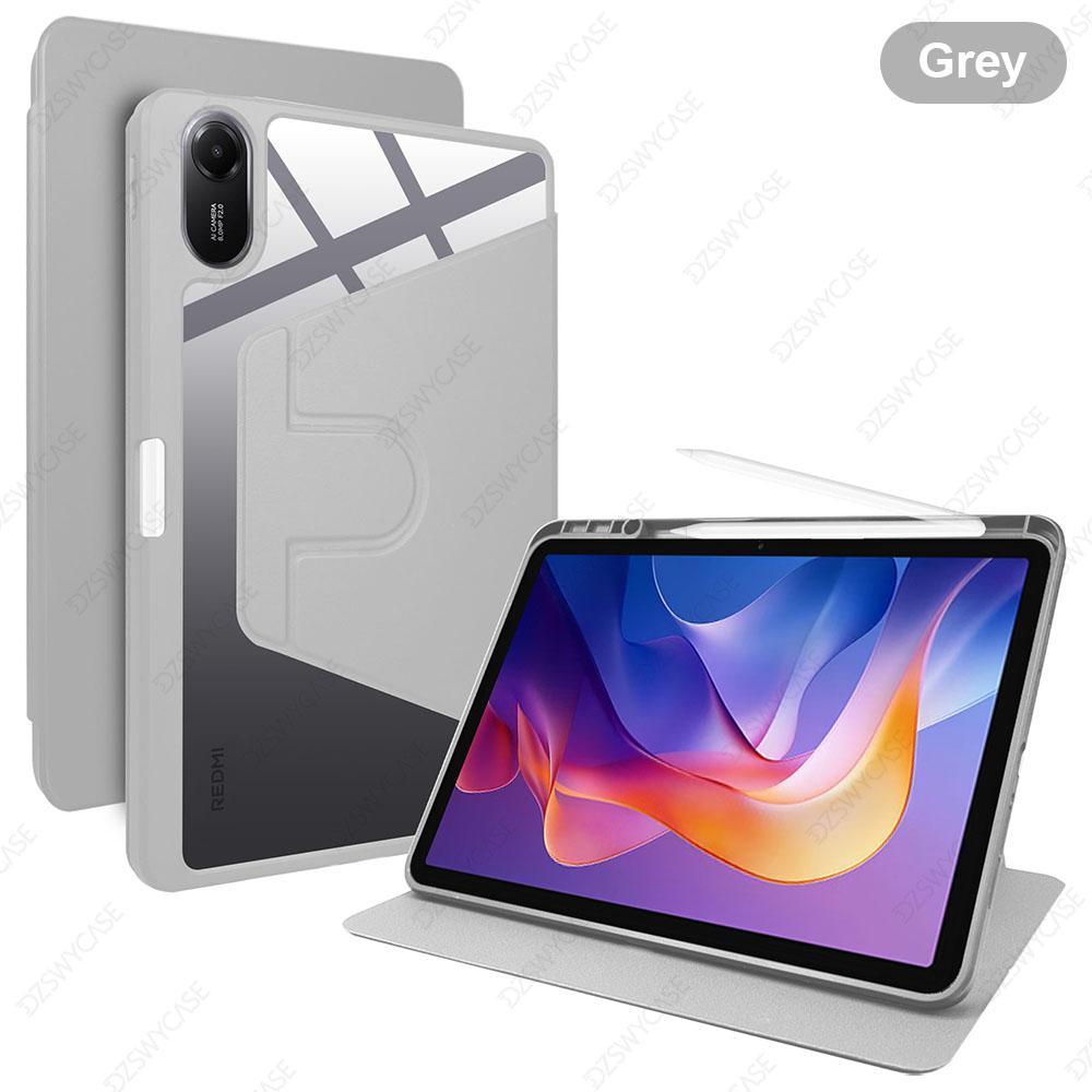 Étui avec support rotatif pour Redmi Pad 2 11 pouces, Housse avec support rotatif à 360°, avec porte-crayon, avec mise en veille/réveil automatique gris