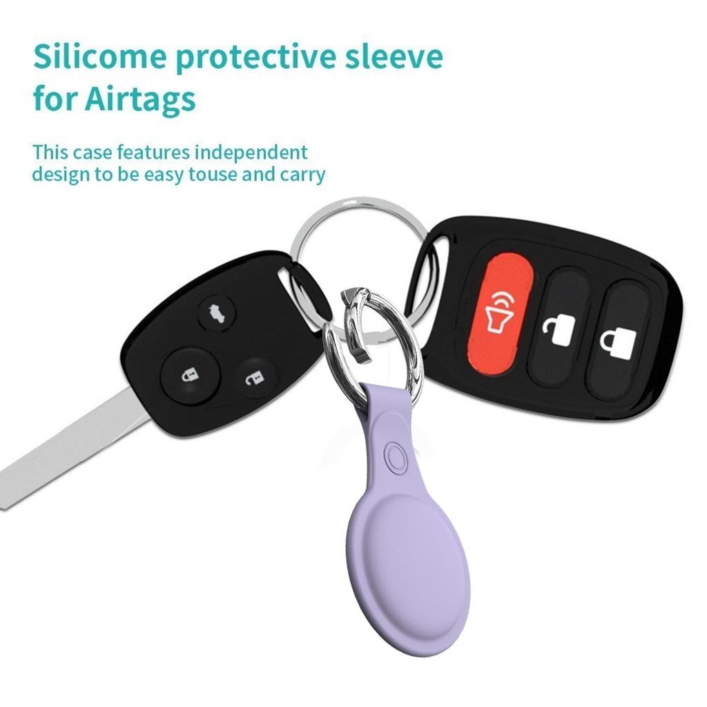 Silicone Case Sleeve Soft Cover for Apple for Airtag Shock Absorbing Shell with Anti-Lost Keychain Ring Scratch Resistant