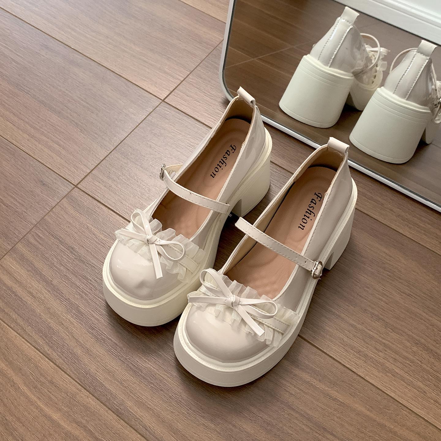 

Ретро черные туфли на толстом высоком каблуке в британском стиле, женские, 2025, новые, летние, под юбку, высококлассные туфли Мэри Джейн 40 бежевый