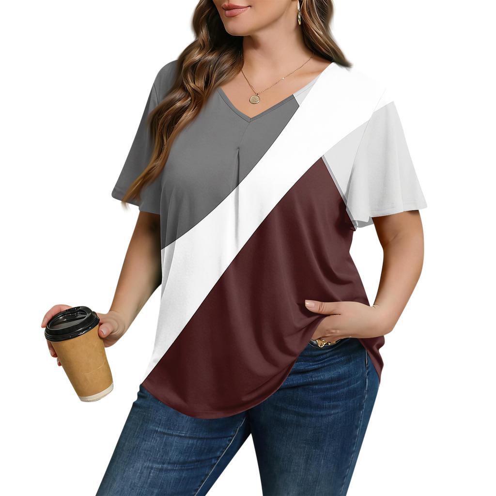 Modische Damen Übergröße Lässige Lockere Kurzarm Elegante V-Ausschnitt Bluse Für die Arbeit