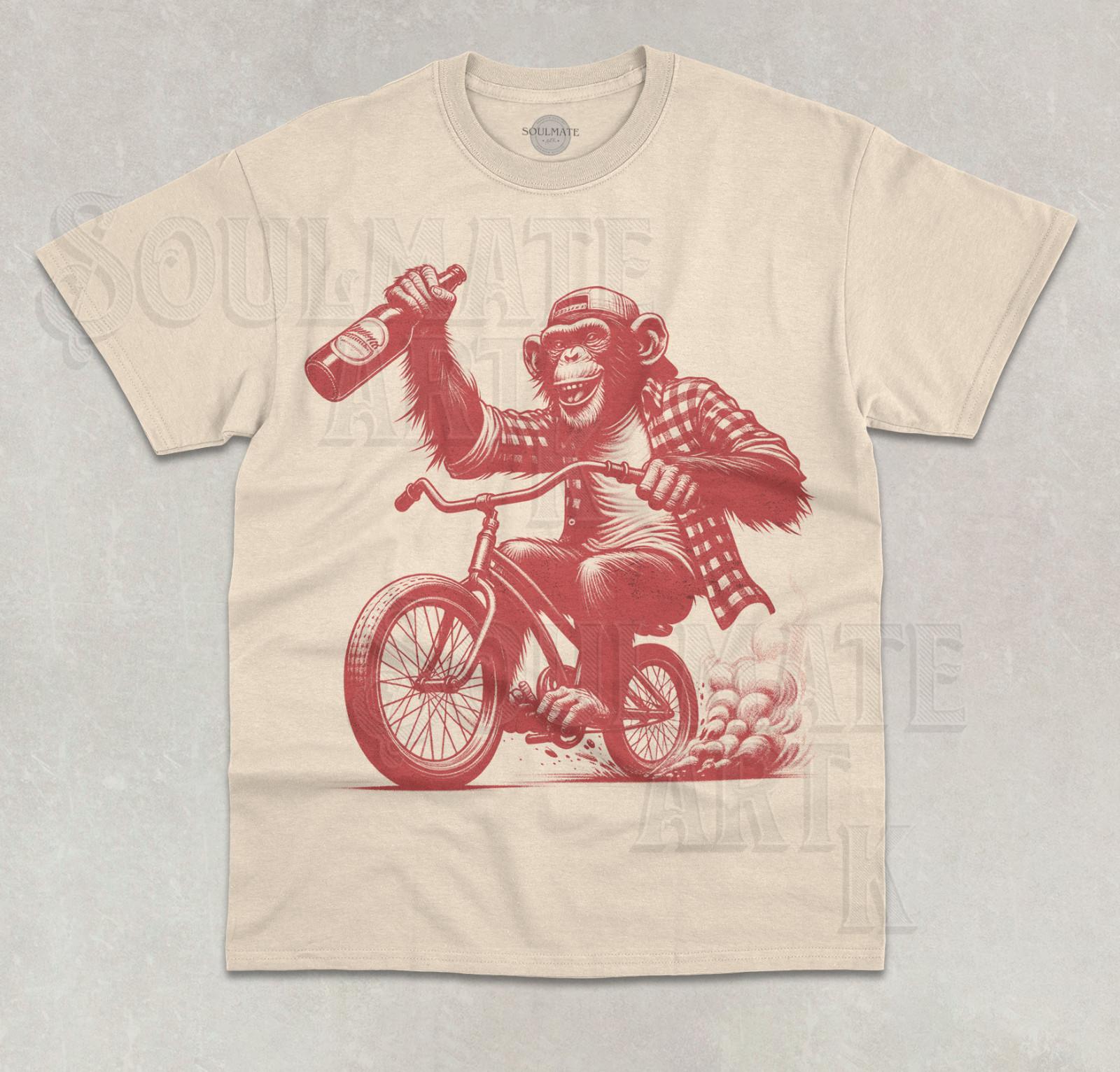 Monkey Drinking Beer T-Shirt Funny Meme Drinking Joke Graphic Bike Unisex Shirt S разноцветный
