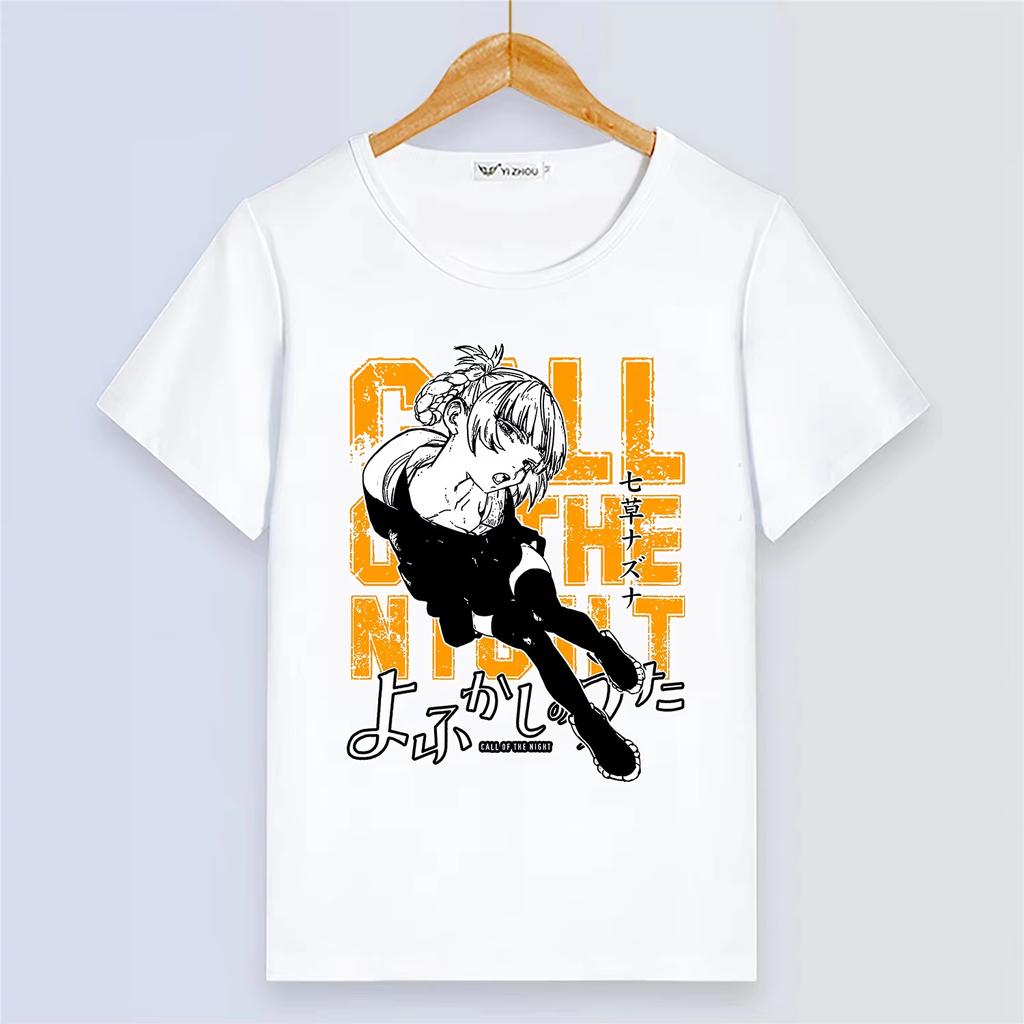 Anime Yofukashi no Uta Summer Short Sleeve Cartoon Print White Breathable Top Women And Men T-Shirt