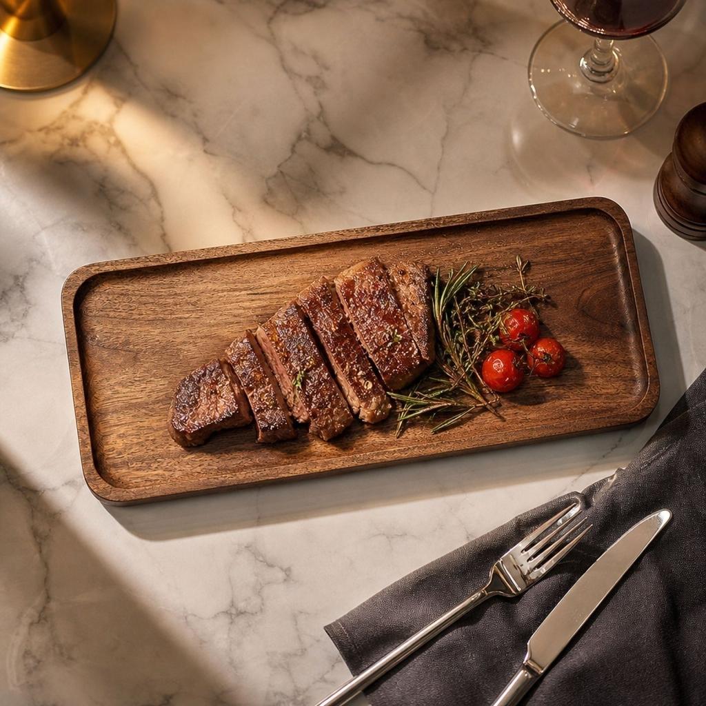 Rectangular Wooden Serving Tray for Steak Pizza Cake Plates Long Dining Tray Suitable for Tabletop Use and Food Presentation
