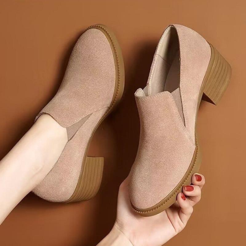 Fashion Women's Coarse Heel Shoes Spring New Pointed Suede Sleeve Anti-slip Wear-resistant Weigh-in High Heels
