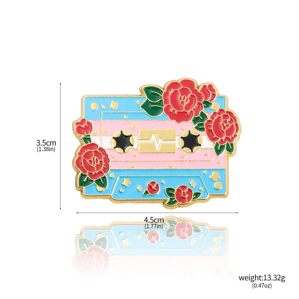 Fashion Flower Cassette Radio Tapes Enamel Brooch Retro Pride Badge Pin Women Men Hats Bags Lapel Decoration Gift Accessories