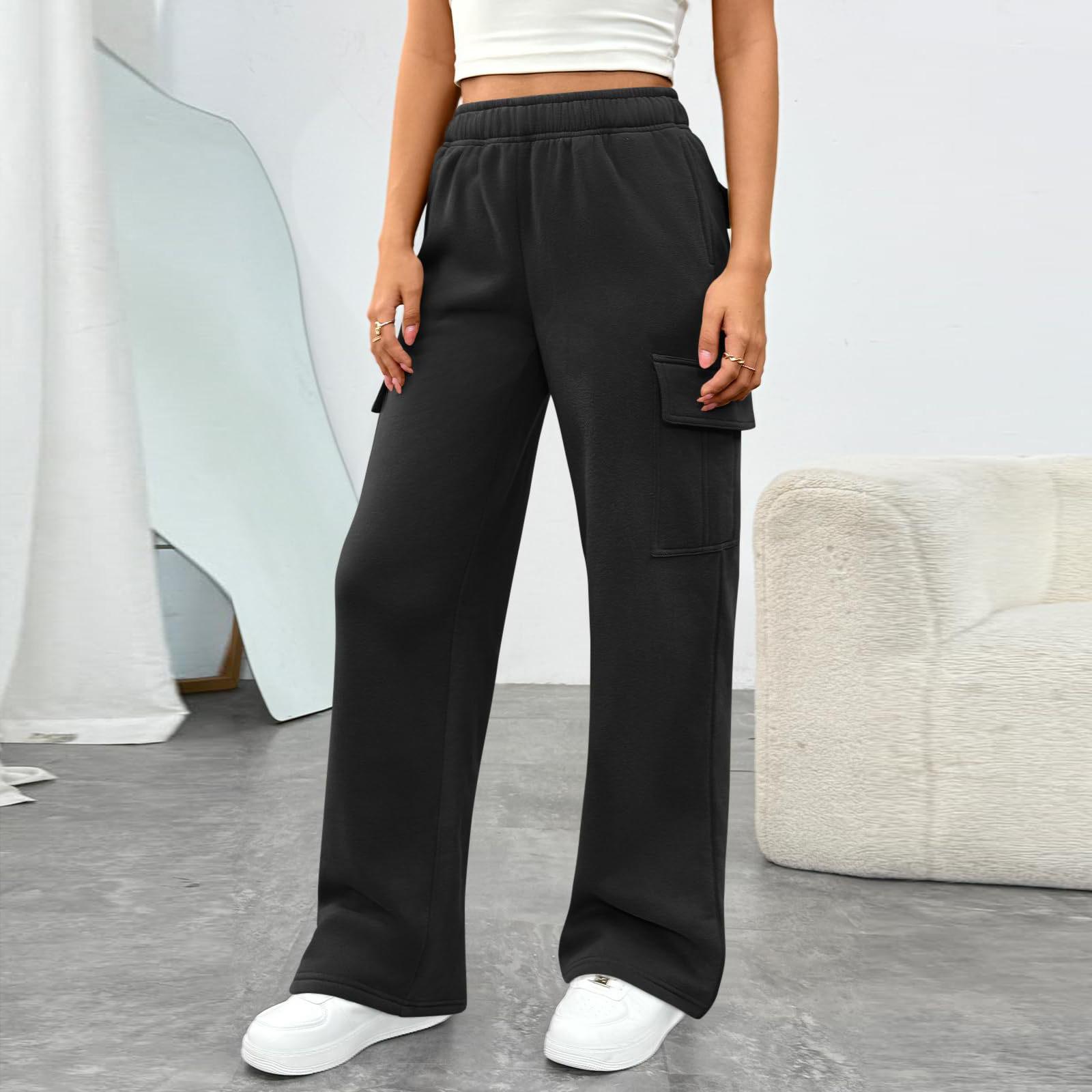 

Women s Casual And Fashionable High-Waisted Wide-Leg Utility Trousers With Pockets L чёрный