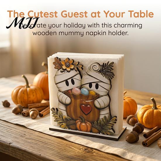 Rustic Kitchen Storage Halloween Wooden Napkin Holder, Ghost Black Cat Decorative Tabletop Tissue Countertop Organizer Dispenser, Paper Towel