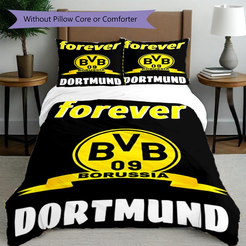 3pcs Duvet Cover Set (1*Duvet Cover + 2*Pillowcase, Without Core), Borussia Dortmund Print Bedding Set, Bedroom Decor, All‑Season, Birthday Gift