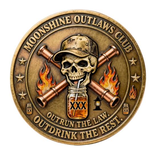 Moonshine Outlaws Club Collectible Coin Double-Sided Vintage Metal Drinking Skull Souvenir Coin Collectors Keepsake Token Gift