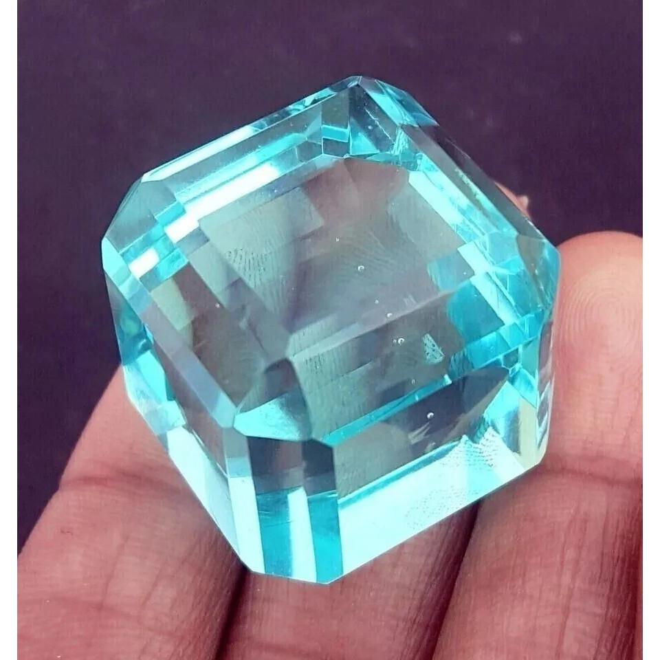 Stunning Natural Blue Topaz Brazilian 100+ Ct Cube Cut Certified Loose Gemstone