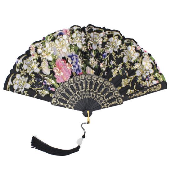 

1 комплект складного ручного віяла, легкий, елегантний, вишуканий, декоративний складаний віяло, комплект для весільної вечірки B чорний