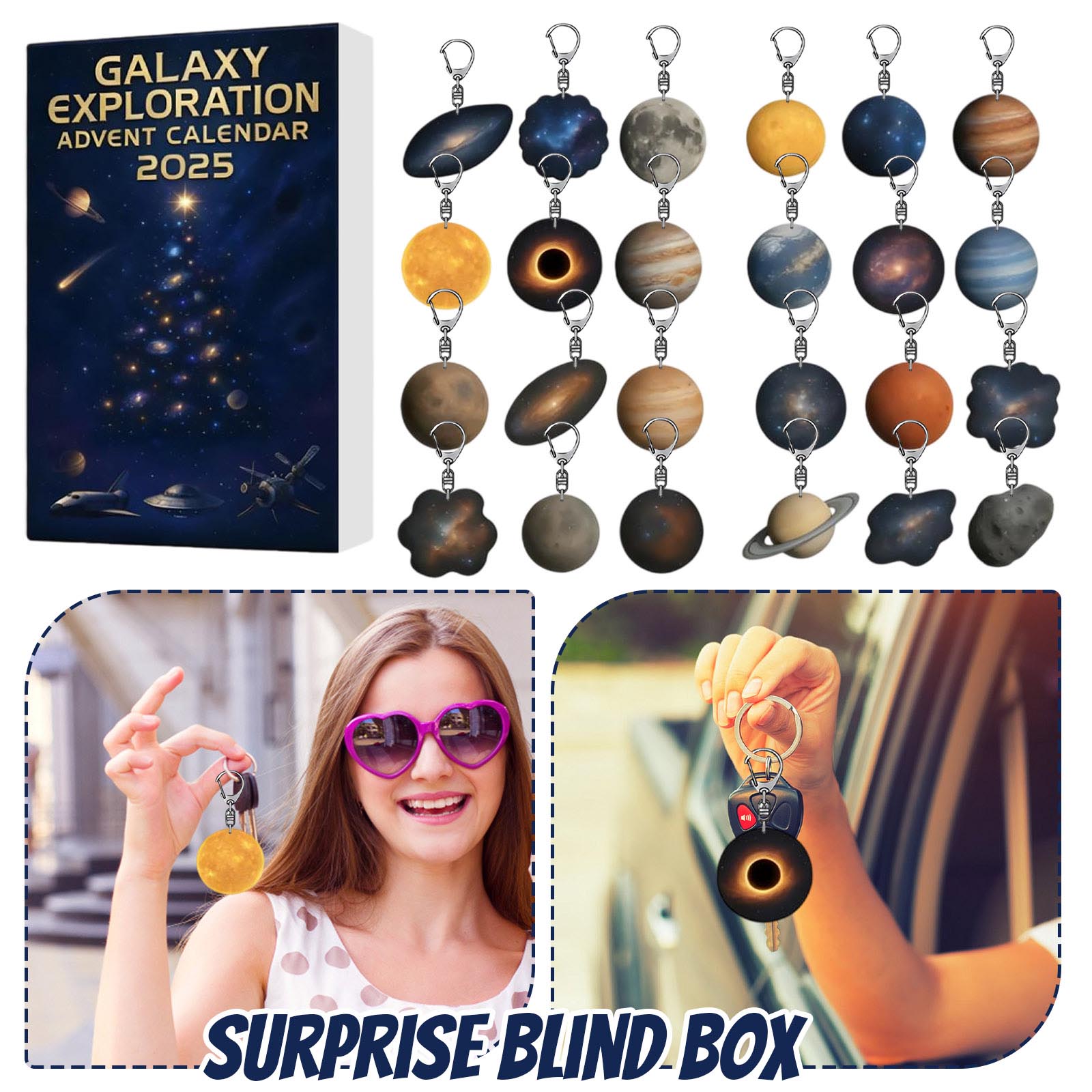 

Календарь обратного отсчета включает 24 подарка, календарь обратного отсчета и брелок-сюрприз. One Size