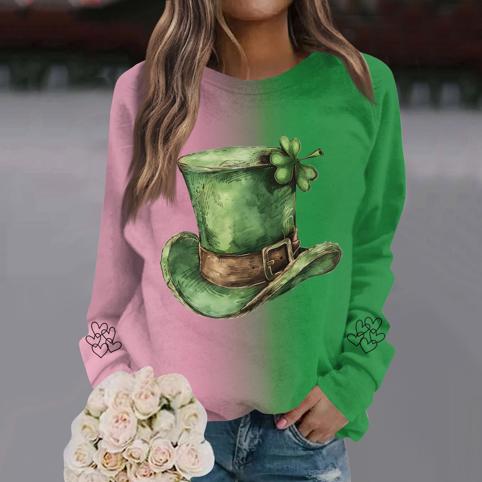 

Женская мода повседневная с круглым вырезом свободный длинный рукав St. Свитшот с градиентным принтом ко Дню Святого Патрика L темно-зеленого