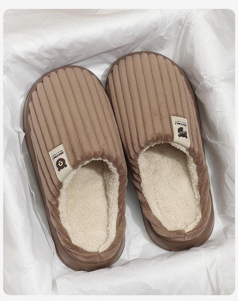 Damen Gestreifte Plüsch Baumwollpantoffeln: Weiche, rutschfeste Sohle für gemütlichen Komfort im Haus - Herbst/Winter