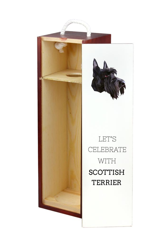Terier Szkocki, Aberdeen Terrier - Geometryczne Pudełko Ze Zdjęciem I Napisem Na Wino Marki Art-Dog
