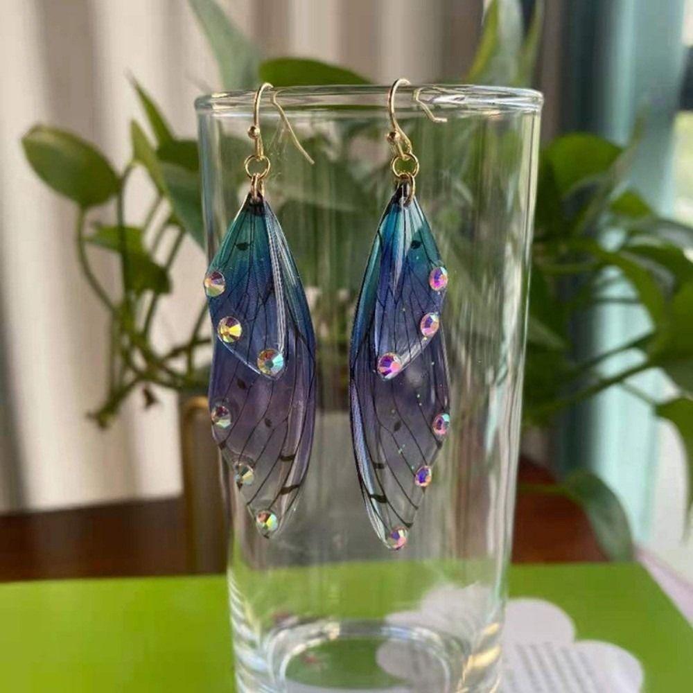 Fairy Clear Butterfly Drop Earrings Gradient Resin Dangle Earrings Bling Foil Rhinestone Simulation Wing Earring