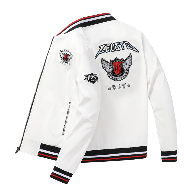 Мужская вышитая куртка Мужская весенне-осенняя повседневная бейсбольная куртка-бомбер Мужская M белый