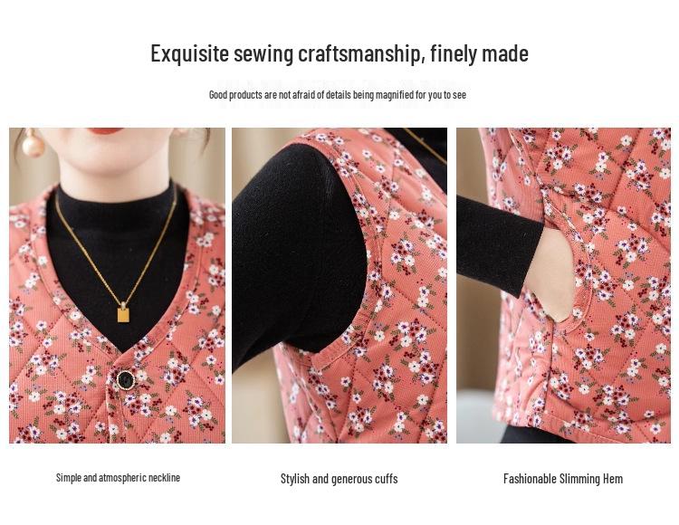 Women's Floral Vest for Autumn/Winter: Warm Cape, Inner/Outer Wear, Lightweight for Middle-Aged and Elderly Moms